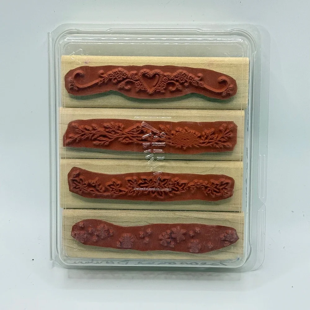 Stampin Up Seasonal Borders No 1 Mini Wood Rubber Stamp Set 1997 Vintage 4pc